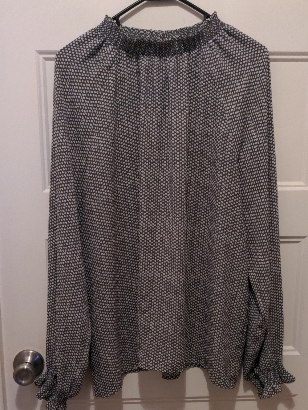 LOFT Outlet Polka Dot Smocked High Neck Long Sleeve Top XL Grey